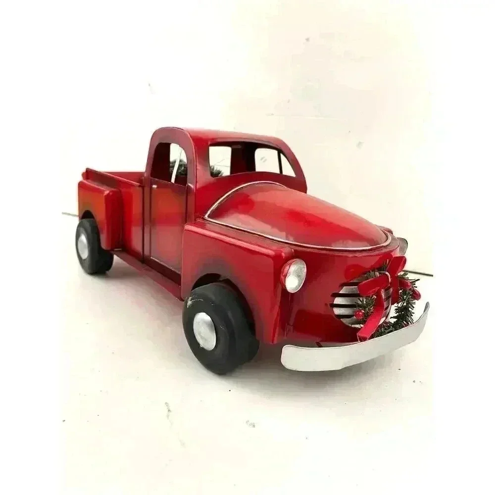 Red Pick Up Truck With Christmas Tree Rustic Metal Farmhouse Decor‎ Display